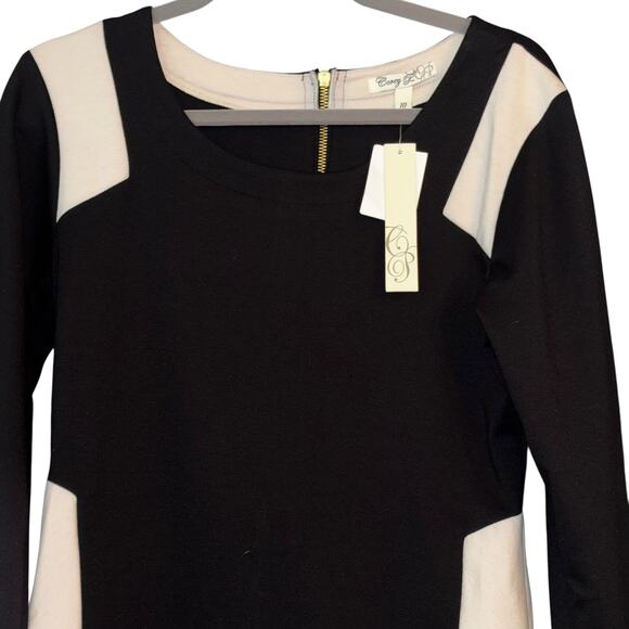 Corey P Color Block Dress NEW Zip Up Back 12 Slimming Design Black & Cream - Picture 2 of 10